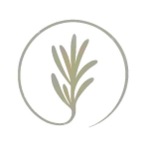 A logo of a plant in a circle on a black background.