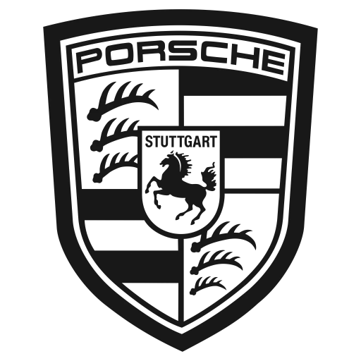 Porsche emblem with horse and antlers on black background.