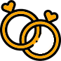 Graphic of orange rings and hearts marriage concept.