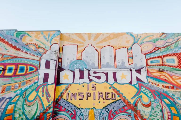 Colorful Houston mural with inspiring message.