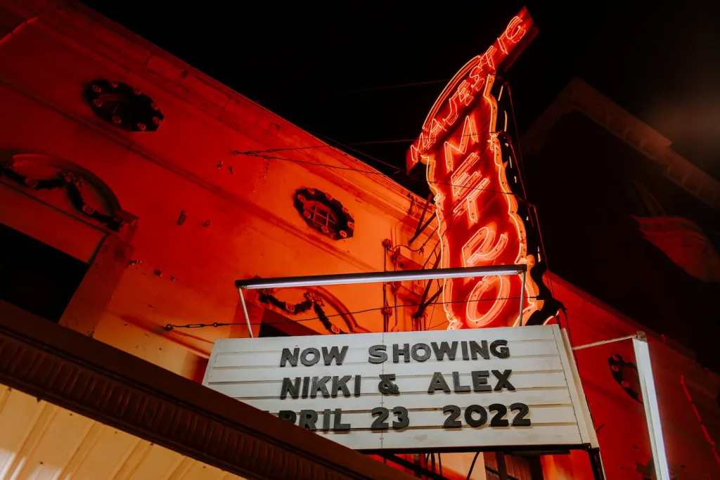 Majestic Metro theater marquee at night